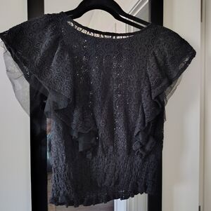 Women's Black Lace Ruffle Top